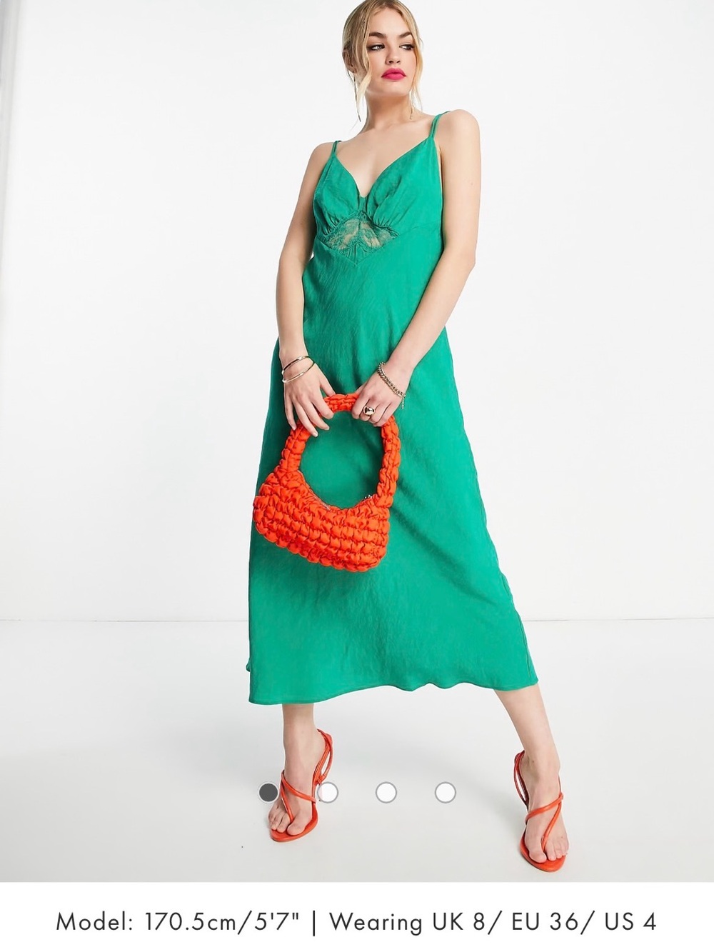 Mango Green Slip Midi Dress emerald